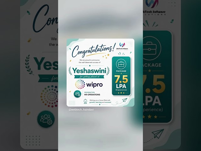 Congrats Yeshaswini 💐#placedcandidate #hr #training #webtech #bengaluru 📞 8884574715