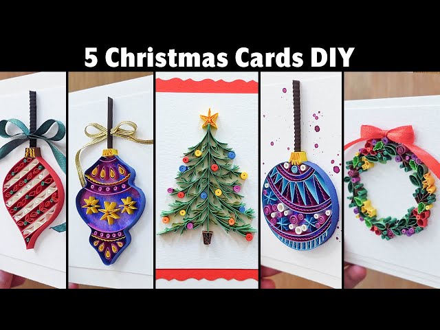 🎄DIY 5 Paper Quilling Christmas Cards | Tree, Wreath, Ornaments | Art Ideas