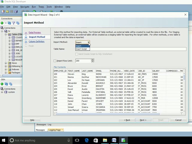 Importing an Excel file into Oracle database by using Oracle SQL Developer.
