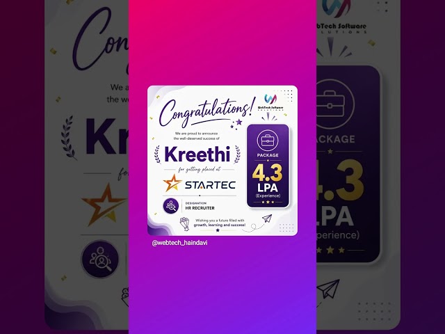 Congrats keerthi💐#placedcandidate #hr #training #webtech #bengaluru 📞 8884574715