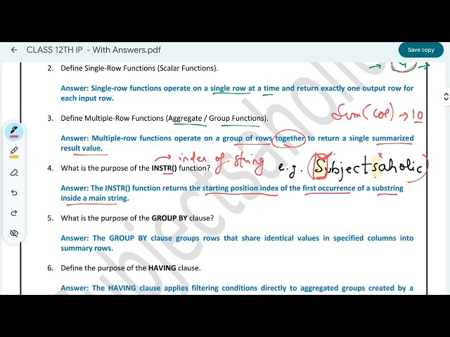 Class 12th (IP) | Querying and SQL Functions | Important Questions & Answers for Exams | CBSE (VSA)