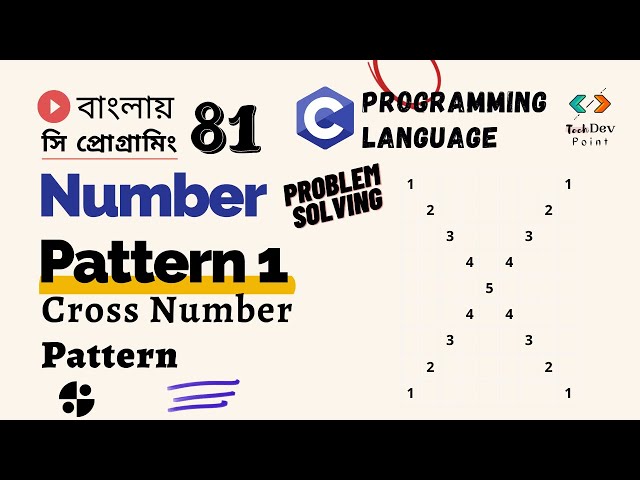 সি প্রোগ্রামিং 81: Number Pattern -1 | Cross Number Pattern in C | Pattern in C Bangla