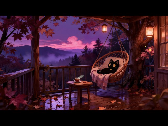 Peaceful Forest Balcony 🐈💤 Lofi Cat | Sleep Music for Deep Relaxation [Mountain View & Gentle Rain]