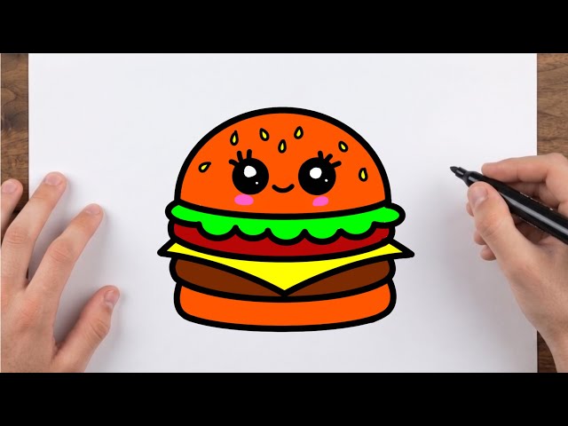 How to Draw a Cute Burger 🍔 | Easy Step by Step Drawing for Kids.