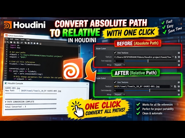 Houdini Tutorial | Convert Absolute Paths to $HIP in Houdini with 1 Click