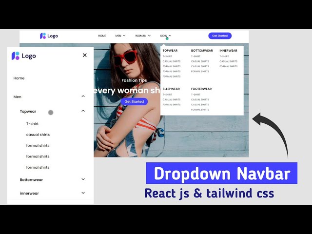 Responsive dropdown  navbar with tailwind css and react js | React js and Tailwind css