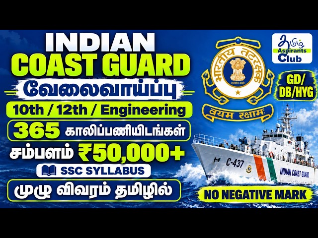 Indian Coast Guard (GD) 2026 🔥 SALARY 50000+365 | VACANCY | GD/DB/HYG | No Negative Mark!