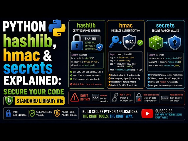 Python hashlib, hmac & secrets Explained: Secure Your Code | Standard Library #16