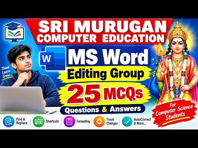 MS Word | Home Tab | Editing Group | MCQ Quiz | Test - 4 | Computer GK | Sri Murugan Computer Edu...