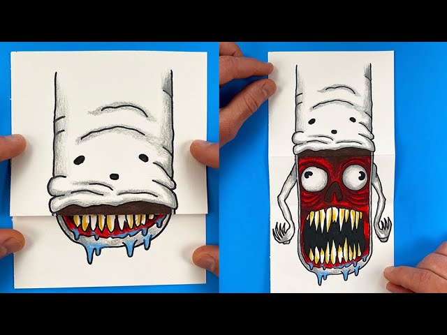 Folding Surprise | How to Draw Bridge Worm Monster by Trevor Henderson