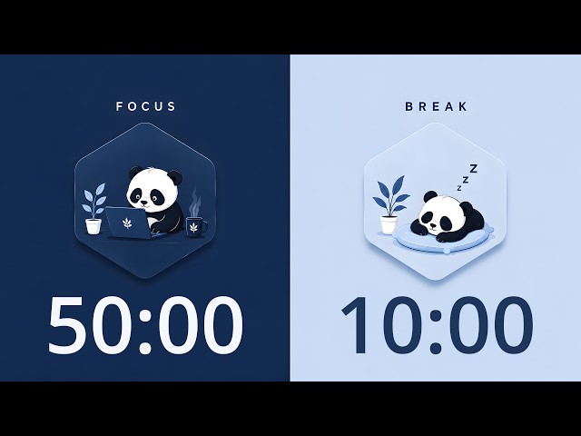 50/10 Pomodoro Timer 🐼 | 11-Hour Deep Focus Study With Me 🎧 | ADHD Friendly | No Music | 4K