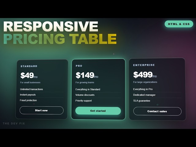 Responsive Pricing Table | HTML & CSS Tutorial for Beginners
