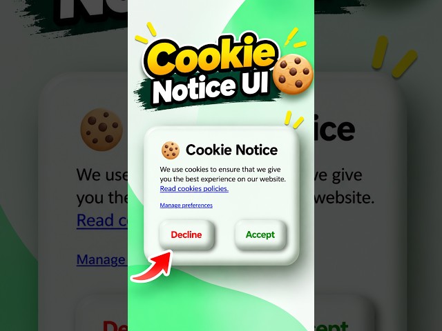 🍪 Modern Cookie Notice UI | HTML CSS #shorts