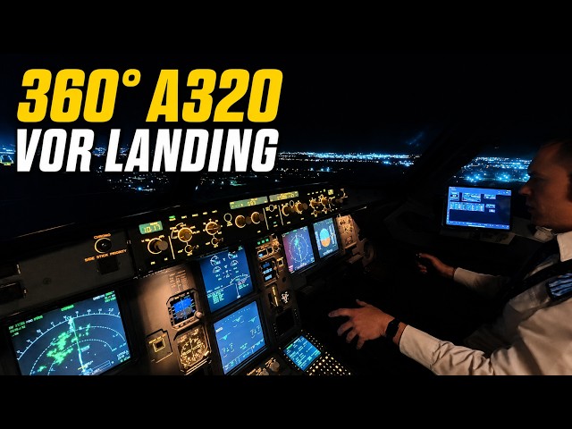 Airbus A320 Night VOR Landing in Yerevan | 360° Cockpit