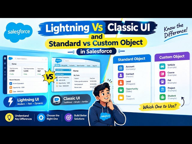 Session 3 : Lightning Vs classic UI and Standard Vs Custom Object in salesforce