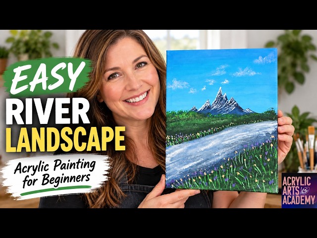 Easy River Landscape Painting 🌿 Step-by-Step Acrylic Tutorial for Beginners