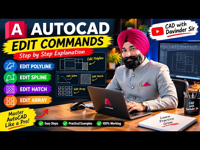 AutoCAD EDIT Commands 🔥 Edit Polyline, Spline, Hatch & Array | Complete Tutorial in Hindi #autocad 
