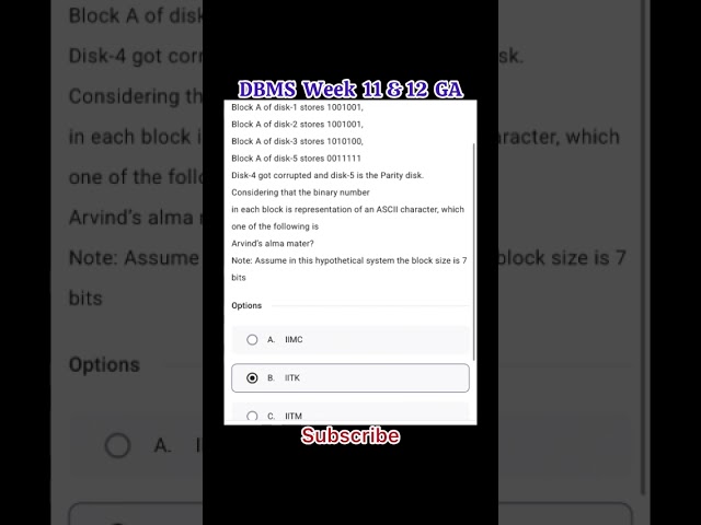 DBMS graded assignment | Week 11 & 12  …………#iitmbs #week11 #dbms #gradedassignment#week12
