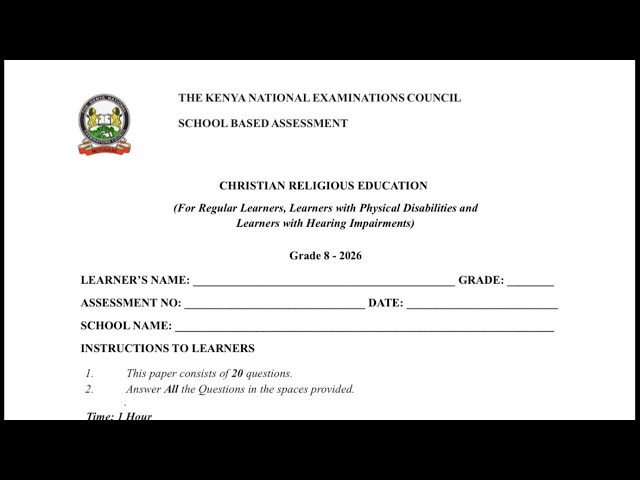 KNEC SBA CRE 2026 GRADE 8 #sba #2026 