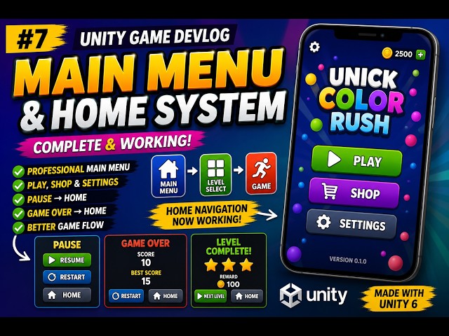 (Ep. 24) I Built a Professional Main Menu for My Unity Game! 🚀 | Home Navigation System | Unity 6