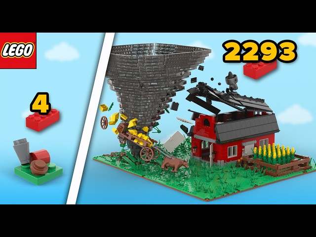 LEGO Tornado Destroys Farm From 4 to 2293 Parts | Comparison