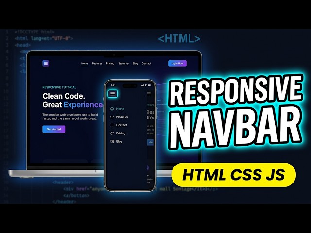 Build a Responsive Navigation Bar with Hamburger Menu | HTML CSS JavaScript Project