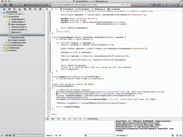 IOS Xcode Spritekit Print Screen Application