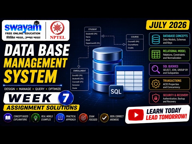Database Management System Week 7 Assignment Answers 2026 | NPTEL July 2026 | NPTEL
