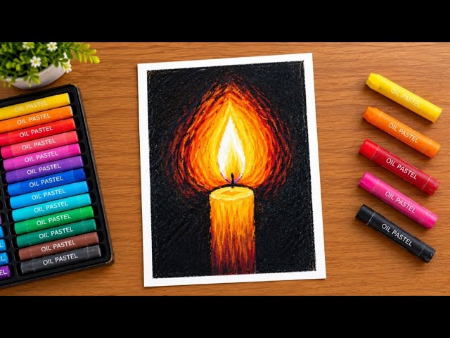 Candle Drawing with Oil Pastels | Step by Step Easy Tutorial | Arts Glow