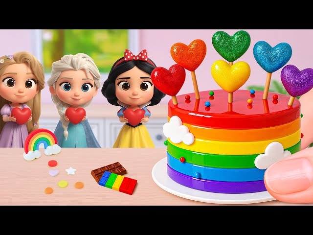 Miniature Rainbow Cake Tutorial 🌈 Satisfying Tiny Rainbow Cloud Heart Cake Recipe 💕 Yummy Teeny