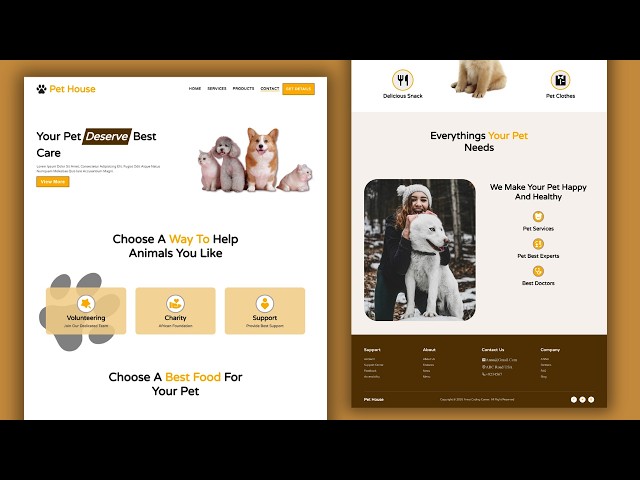 Build A Responsive Pet website Design using HTML CSS & JavaScript