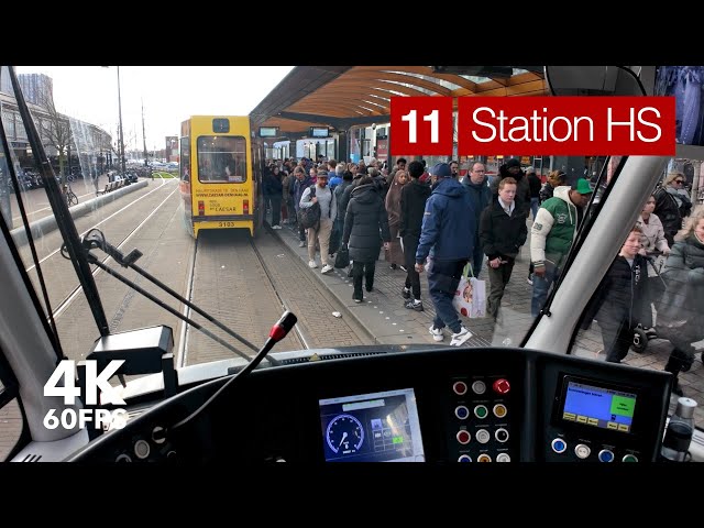 Busy market day | 🚊 HTM Line 11 | 4K Tram Cabview | 🇳🇱 The Hague | Siemens Avenio