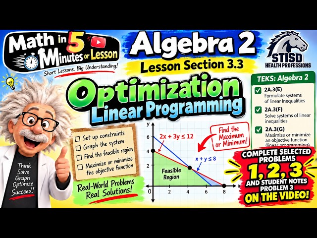 Algebra 2 | Lesson 3.3:Optimization & Linear Programming | Complete Selected Problems | TEKS 2A.3(G)