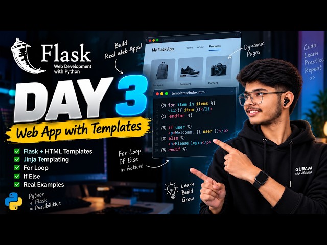 Flask Day 3: Build a Real Web App with Jinja2 🔥 | Templates, For Loop & If Else