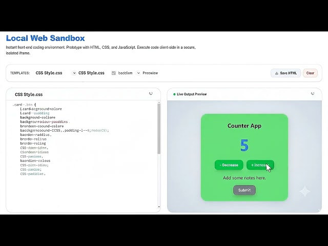 Local Web Sandbox – Build and Preview HTML, CSS & JavaScript Instantly