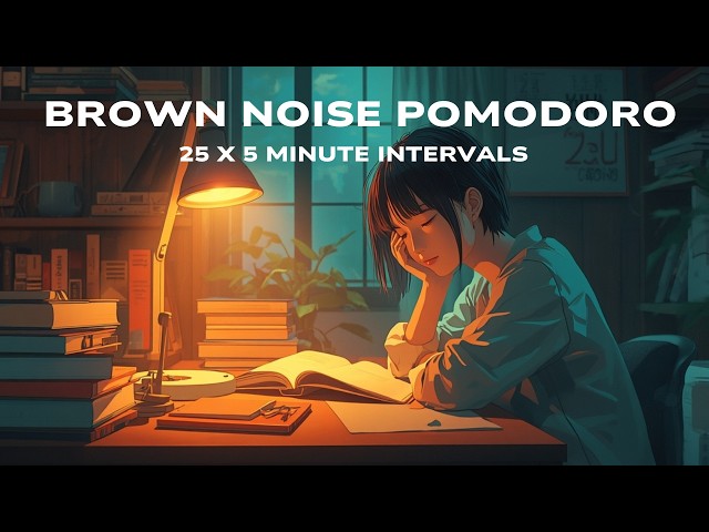 2 Hour Pomodoro | 25 Minute Intervals | with BROWN NOISE for ADHD Focus