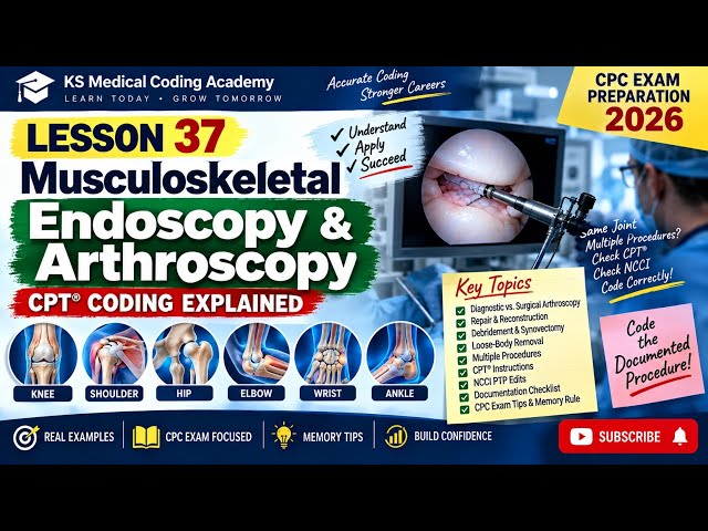 Musculoskeletal Endoscopy & Arthroscopy | Medical Coding Course | CPC Exam | Lesson 37