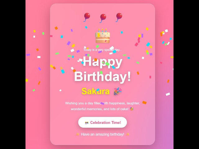 Beautiful and simple birthday wishing website using HTML, CSS and JAVASCRIPT.