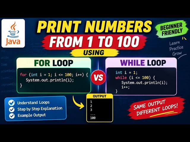 Java Program to Print Numbers from 1 to 100 Using For and While Loop