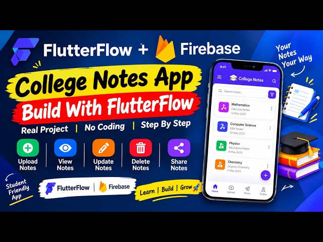 College Notes App Kaise Banaye | FlutterFlow App Development Tutorial Hindi | Firebase tutorial