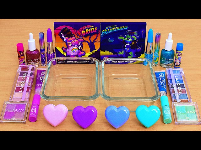 Pinkish vs Blueish - Mixing Makeup Eyeshadow Into Slime ASMR