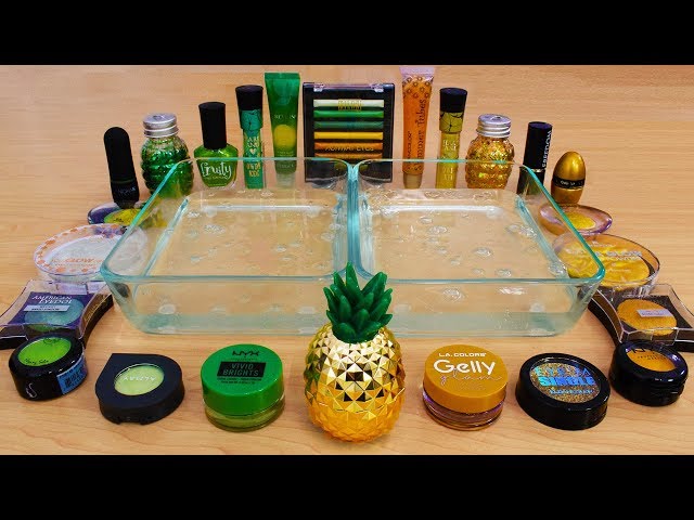 Green vs Gold - Mixing Makeup Eyeshadow Into Slime! Special Series 84 Satisfying Slime Video
