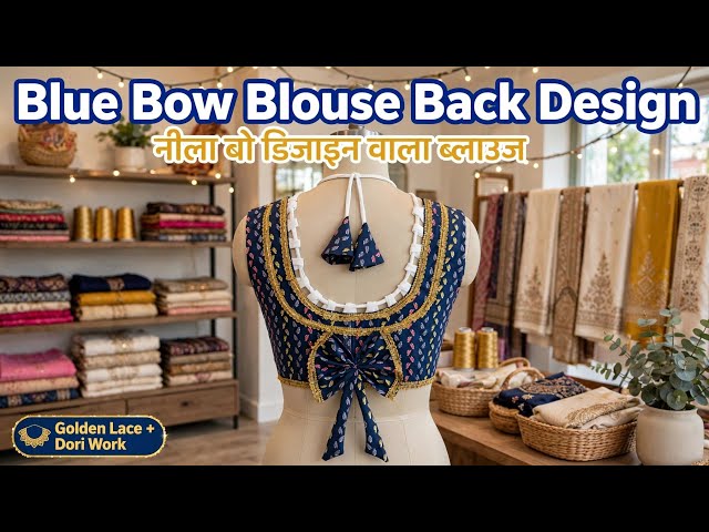 Blue White Designer Blouse Back Neck Design 2026 | Bow Style Back Design Cutting and Stitching