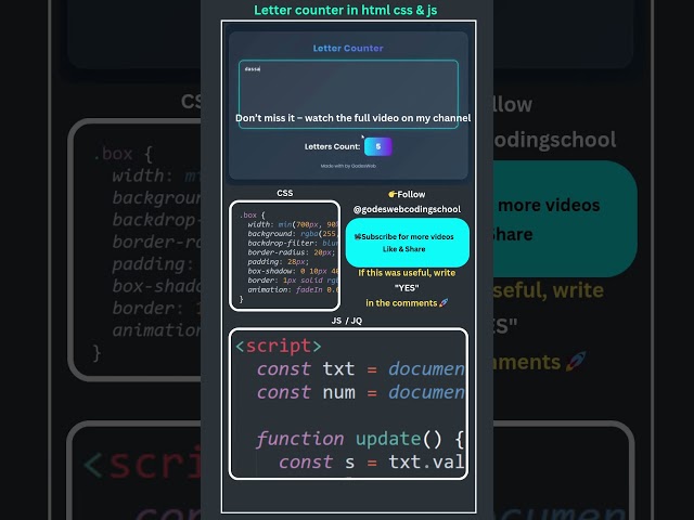 ⚡ Letter Counter using HTML CSS & JavaScript 🔥 | Mini Project #shorts