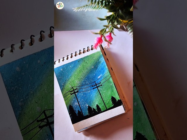 Beautiful Landscape Painting 🌲💙 | Easy Handmade Art | Arts Glow #Shorts#viral #drawing