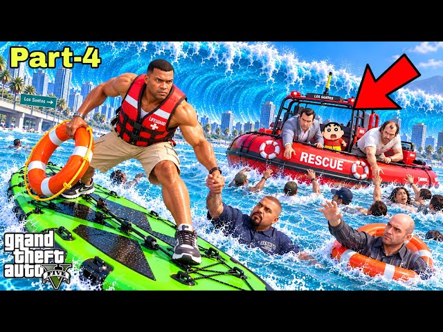 Franklin Rescue Los Santos People from Havey Rain & Tusnami Help of His Friends in GTA V
