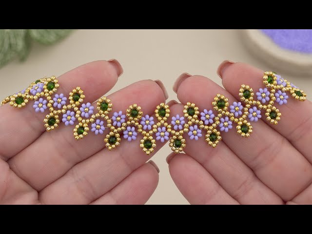Spring Flower Bracelet Tutorial: Beaded Daisy Bracelet with Leaves | DIY Crystal Seed Bead Jewellery