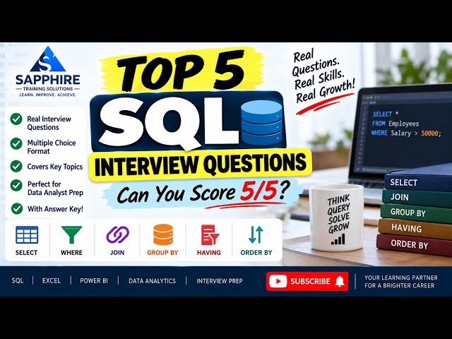 5 SQL Interview Questions Every Data Analyst Should Know 🔥 | Can You Score 5/5?