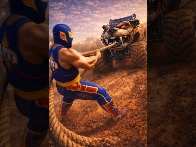 Luchador vs Monster Truck 🤯 #wrestling #strength
