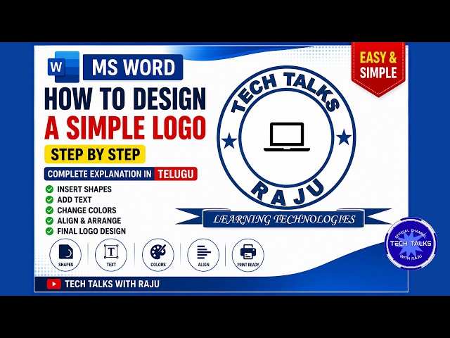 MS Word How to Design a Simple Logo Complete Explanation in Telugu | Tech Talks With Raju